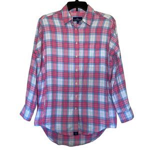LAUREN JAMES woman's size small S 100% cotton plaid checks flannel button top